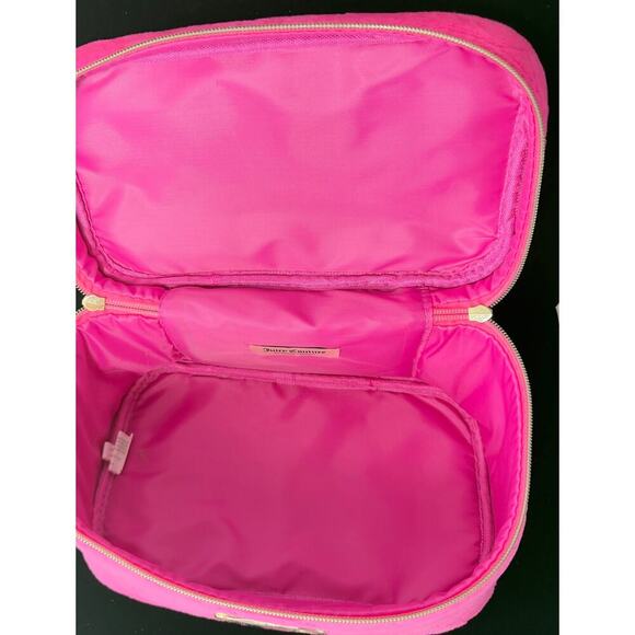 Juicy Couture Makeup Case Cosmetic Travel XL Hot Pink Gold Handle Velour NEW - Picture 5 of 5